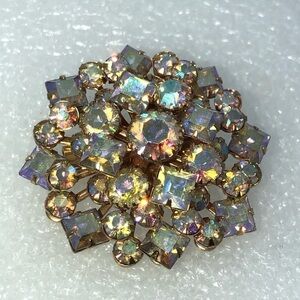 VTG Triad AB Aurora Crystal Floral Style Brooch 1.6”